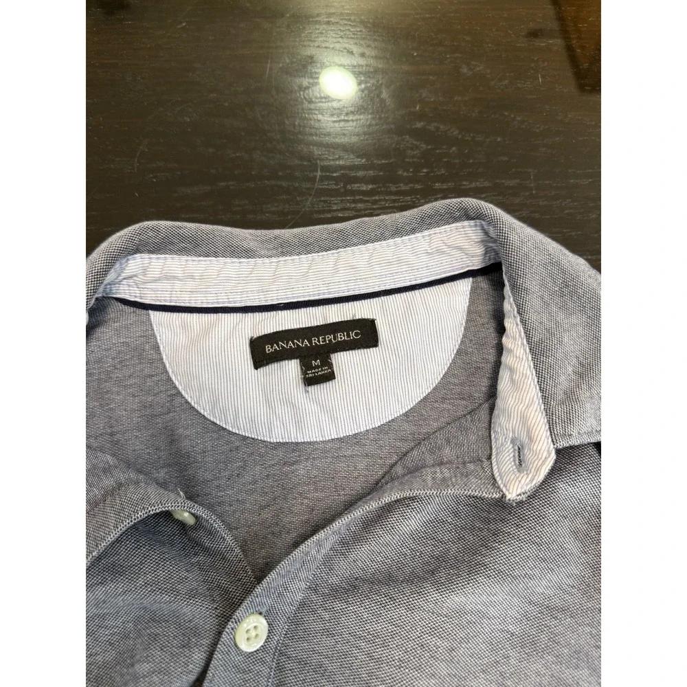 Banana Republic Mens Gray Short Sleeve Pique Polo Shirt Chest Pocket Size M